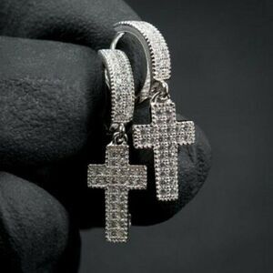 NEW 18K Gold Plated Diamond Cross Pendant Earrings